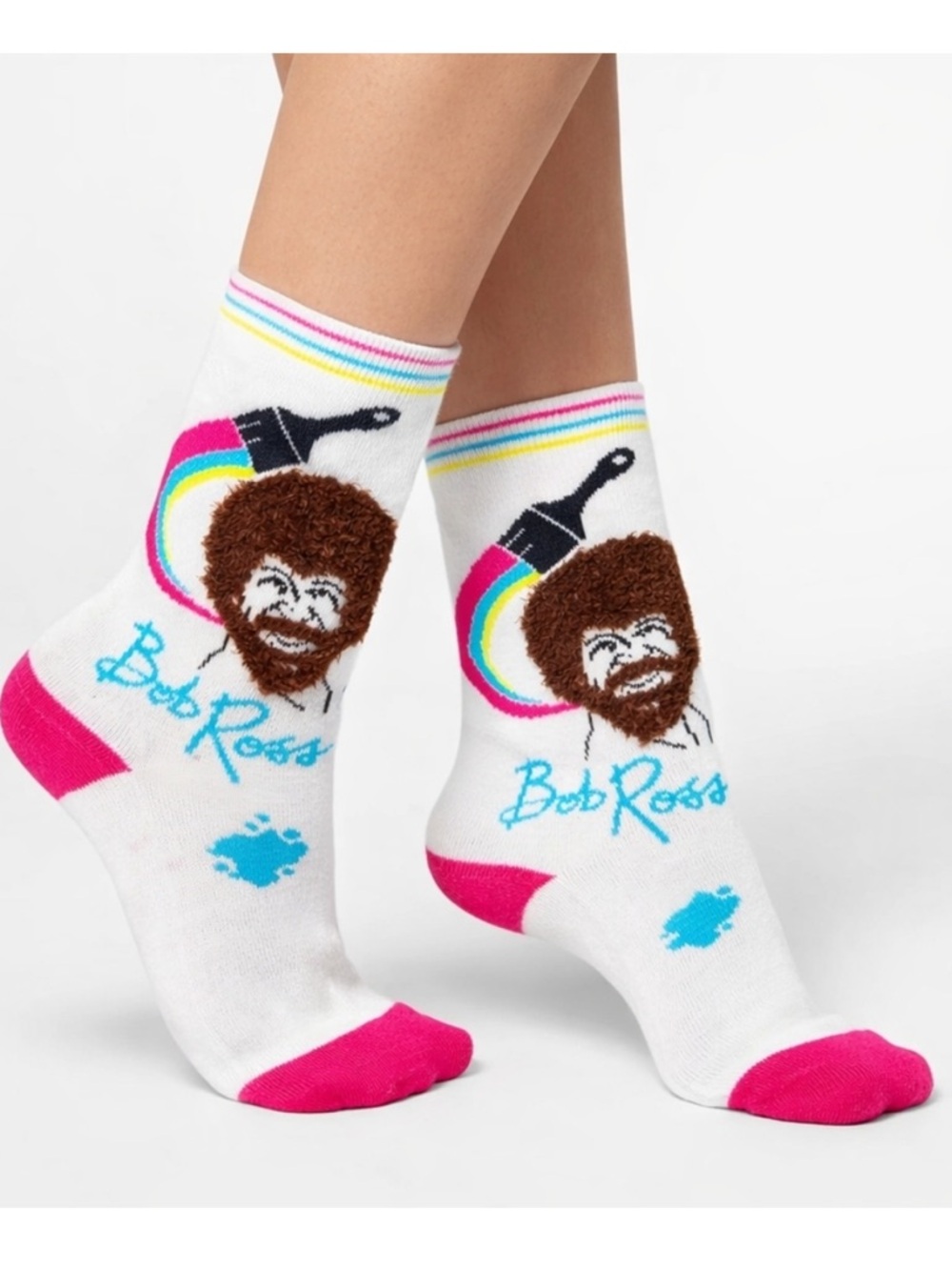 Bob Ross Painter “ The Joy of Painting” Novelty Crew Socks White One Size